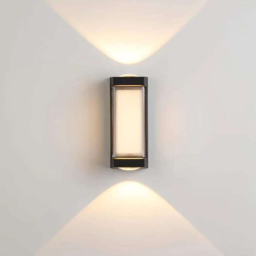 مصباح حائط LED خارجي بإضاءة للأعلى والأسفل، باللون الأسود