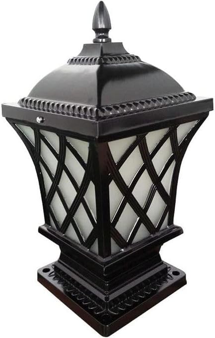 Outdoor Traditional Garden Post Light, LED Light, Black Grid Design, Suitable for Pathway and Patio, Material: Aluminum-ضوء عمود حديقة تقليدي خارجي، ضوء LED، تصميم شبكي أسود، مناسب للممرات والفناء، المادة: ألمنيوم