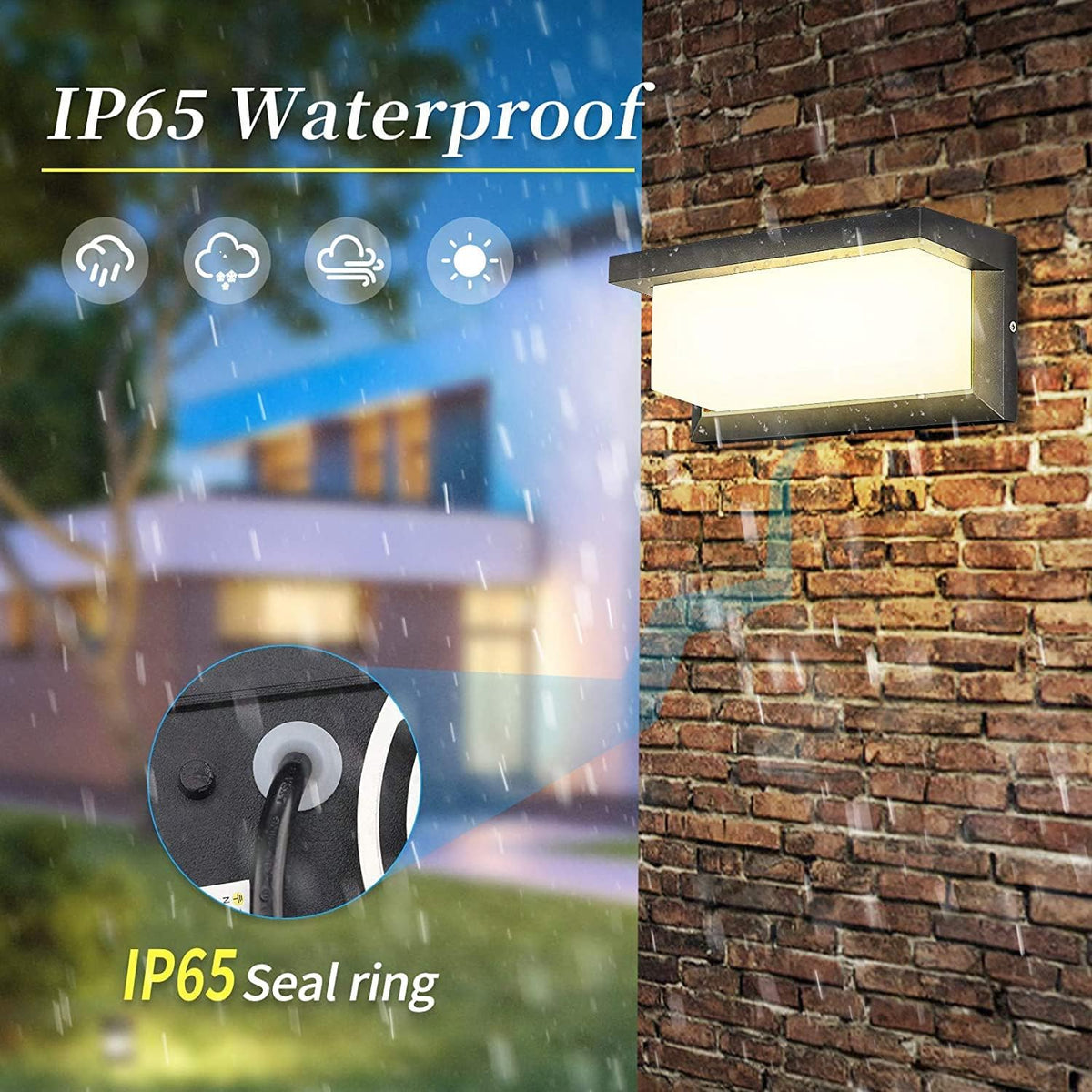 مصباح حائط LED خارجي مقاوم للماء (معيار IP65)، الأبعاد: 23.5 × 11.5 سم، قطعتان.