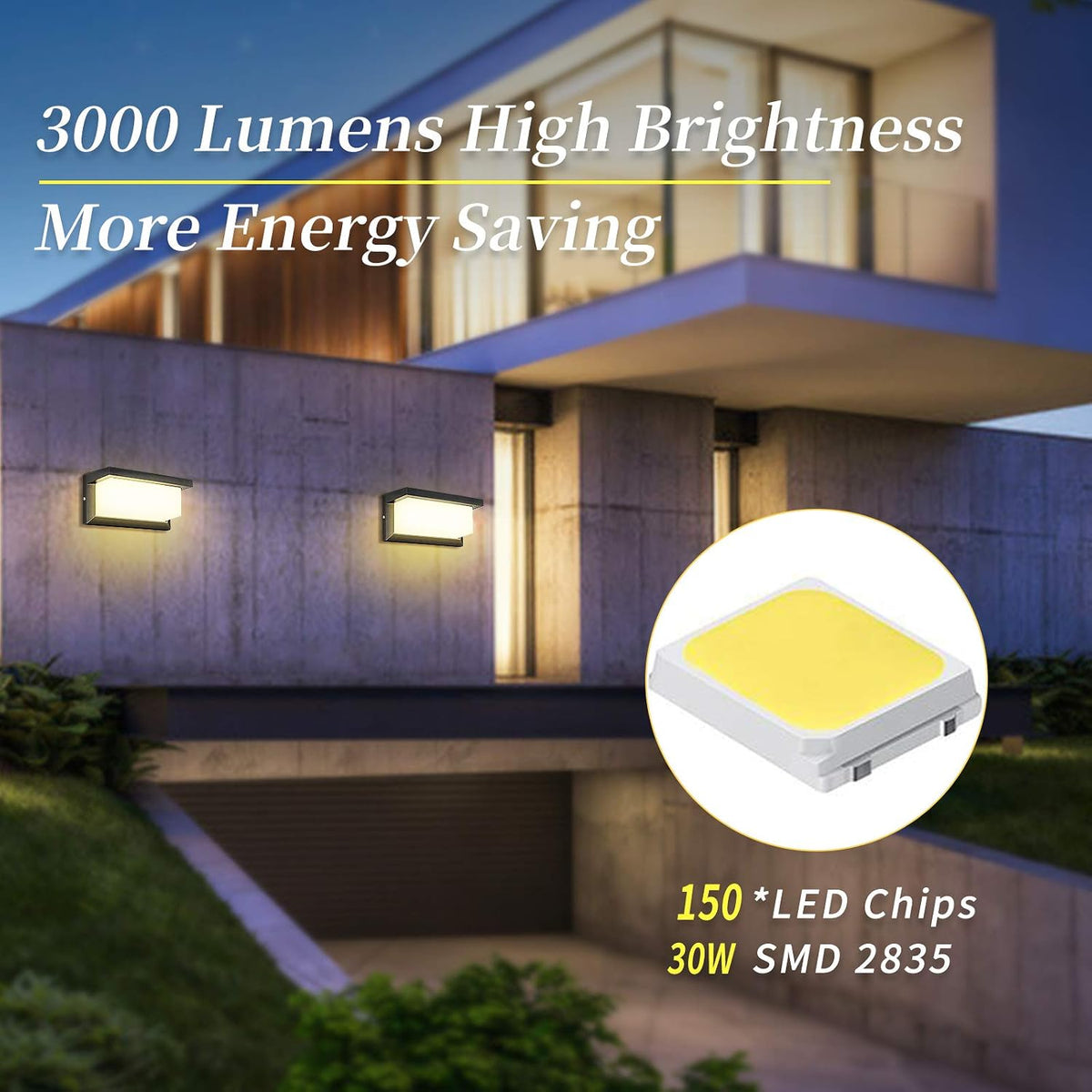 مصباح حائط LED خارجي مقاوم للماء (معيار IP65)، الأبعاد: 23.5 × 11.5 سم، قطعتان.