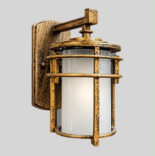 Vintage Gold Cylindrical Cage Wall Lantern