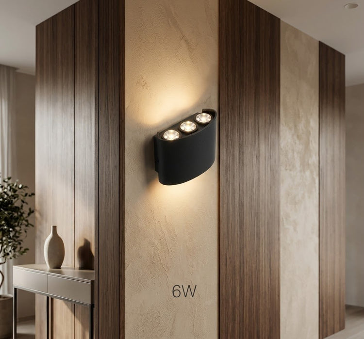 Modern Black Up & Down Wall Light – 6W