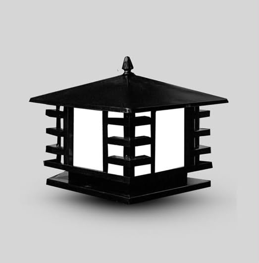 Black Pagoda-Style Pillar Lantern – 25 × 25 cm