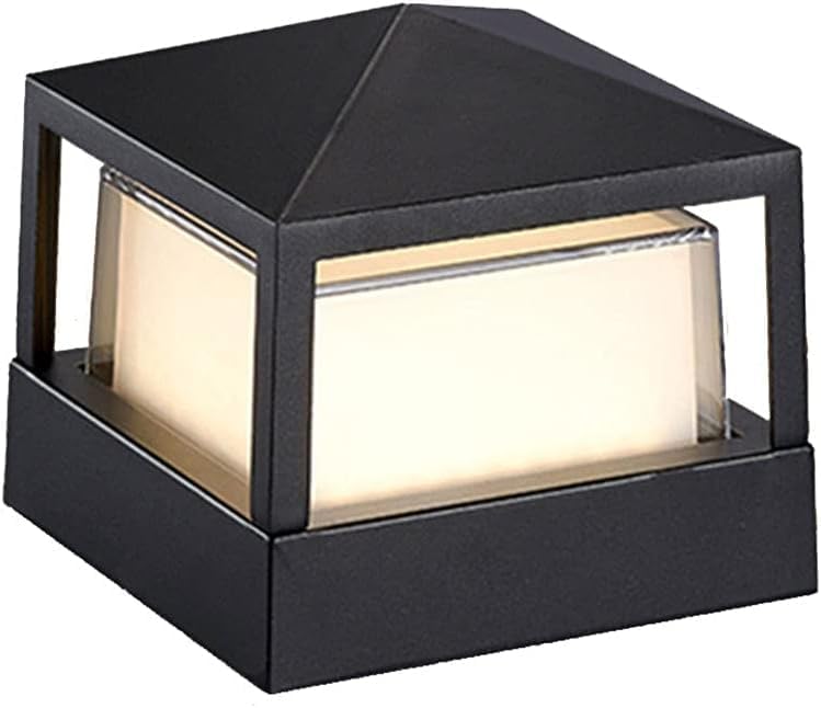 Modern LED Outdoor Post Light, Black Garden Pillar Lamp, Waterproof Column Lighting Material: plastic-مصباح خارجي عصري يعمل بتقنية LED، وحدة إضاءة للحدائق بتصميم عمودي ولون أسود، مقاوم للماء. المادة: بلاستيك.