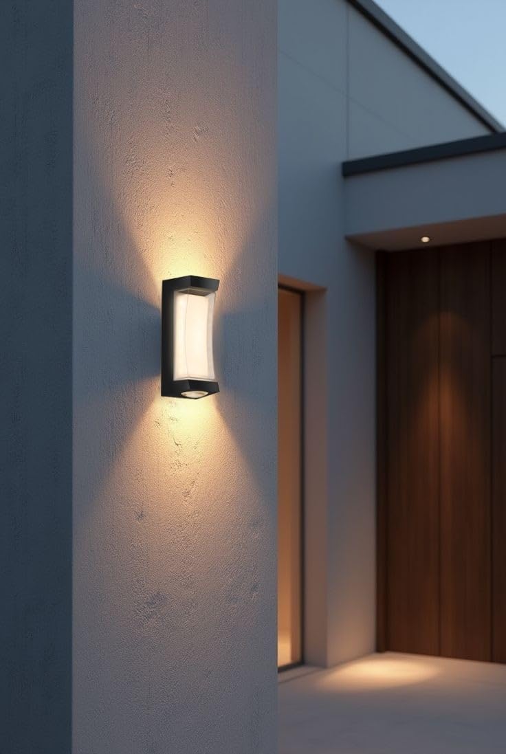 مصباح حائط LED خارجي بإضاءة للأعلى والأسفل، باللون الأسود