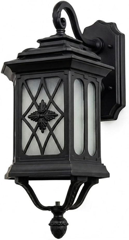 Vintage Outdoor Wall Lantern, Antique Gold and Black, Frosted Glass, Decorative Exterior Sconce, Traditional Style