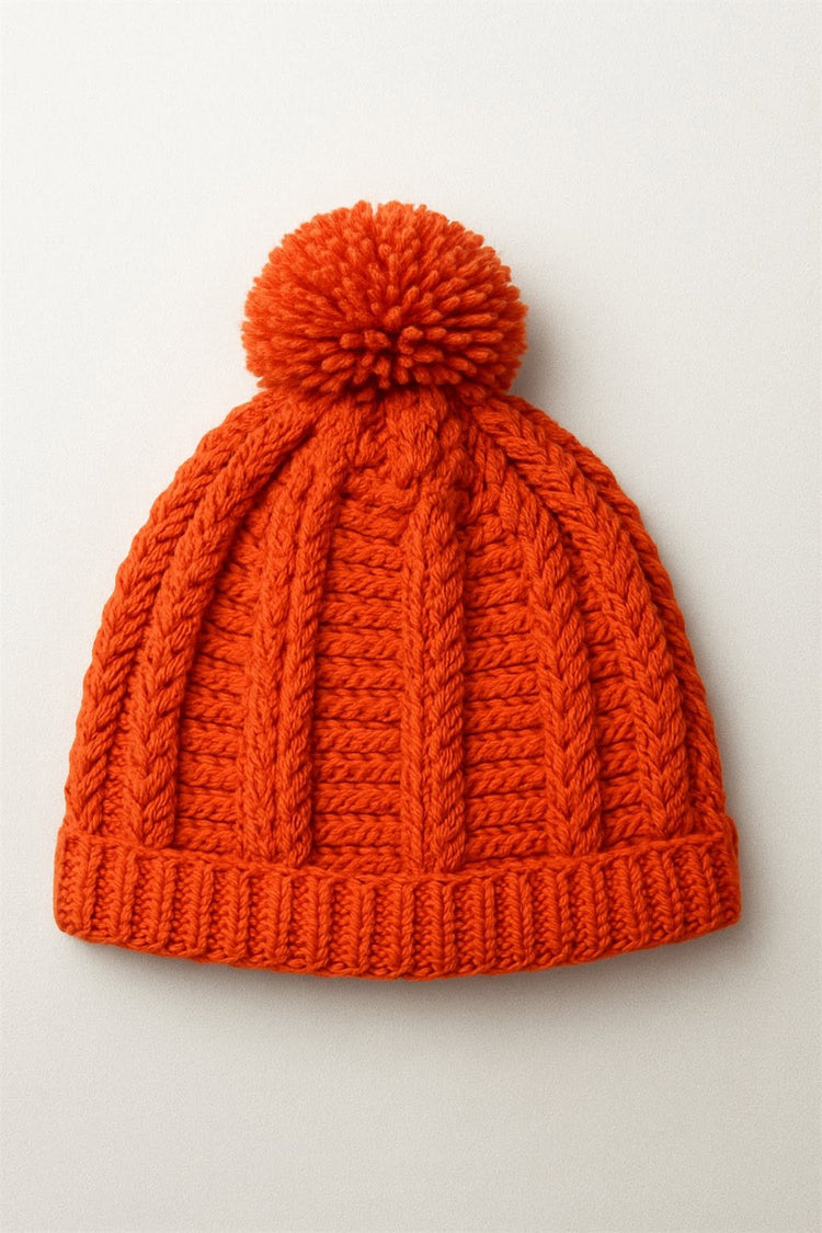Chunky Orange Cable Knit Beanie Hat