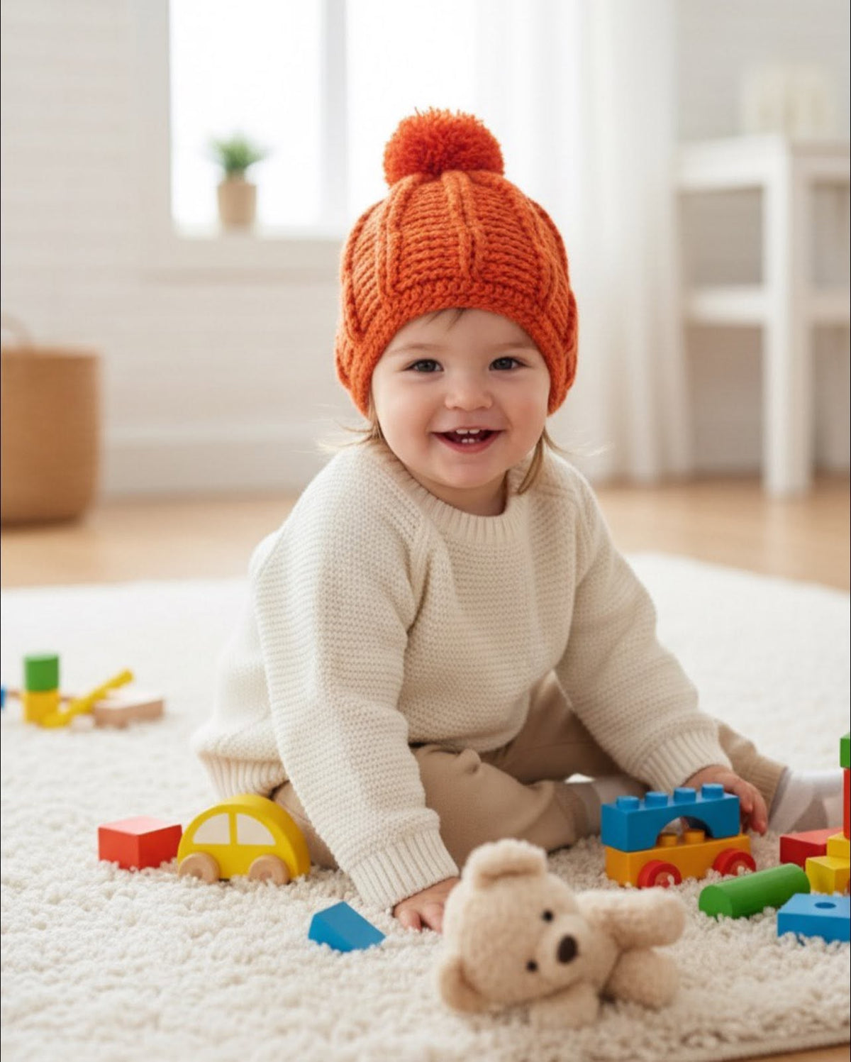 Chunky Orange Cable Knit Beanie Hat