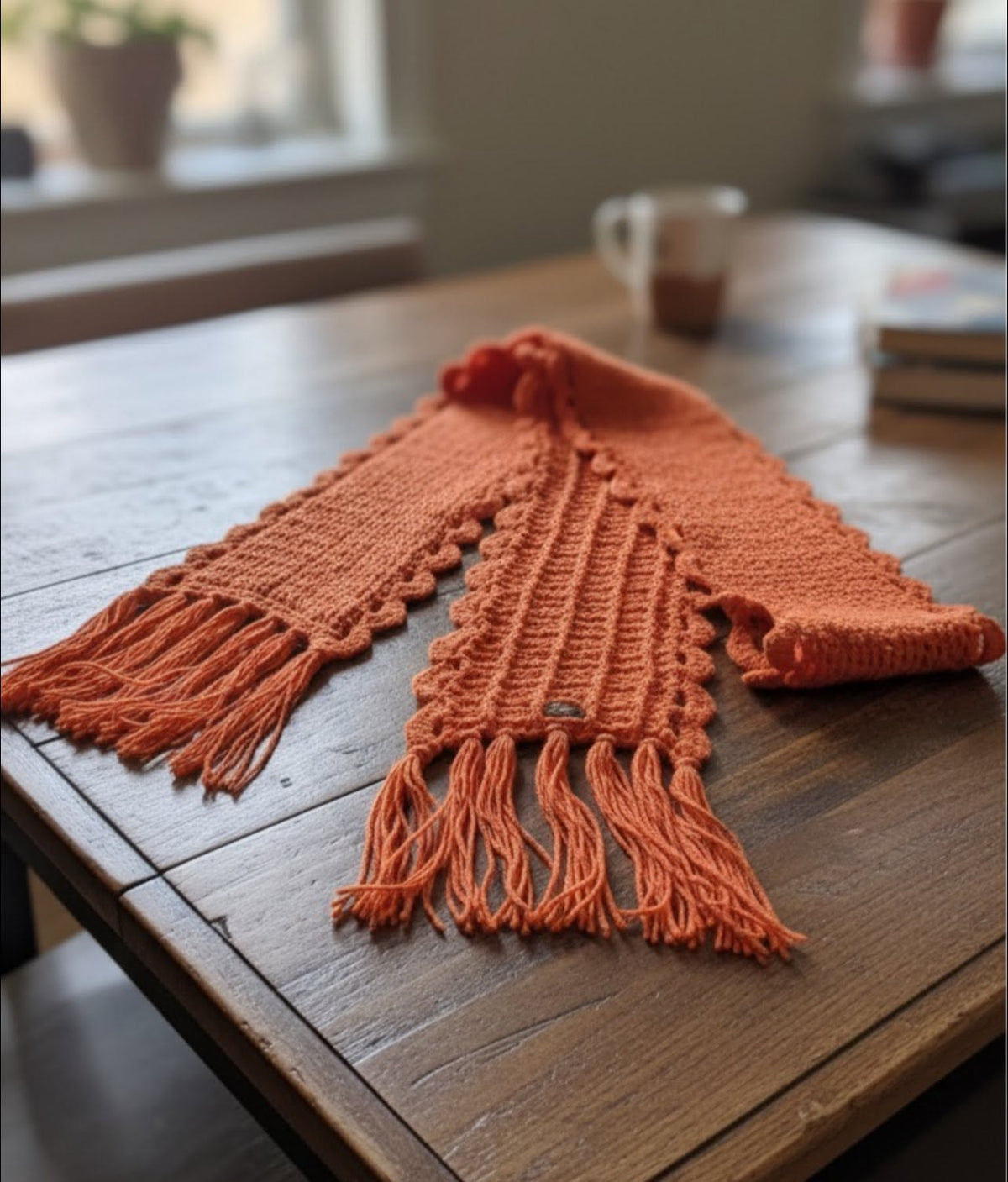 Crochet Scarf – Soft Rust Orange Knit Winter Scarf
