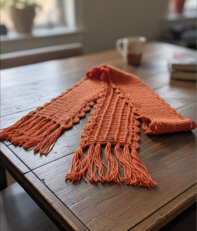 Crochet Scarf – Soft Rust Orange Knit Winter Scarf