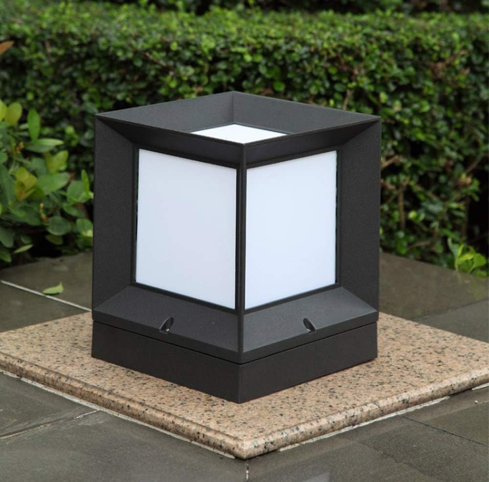 Outdoor Cube Pillar Light, Black with White Housing