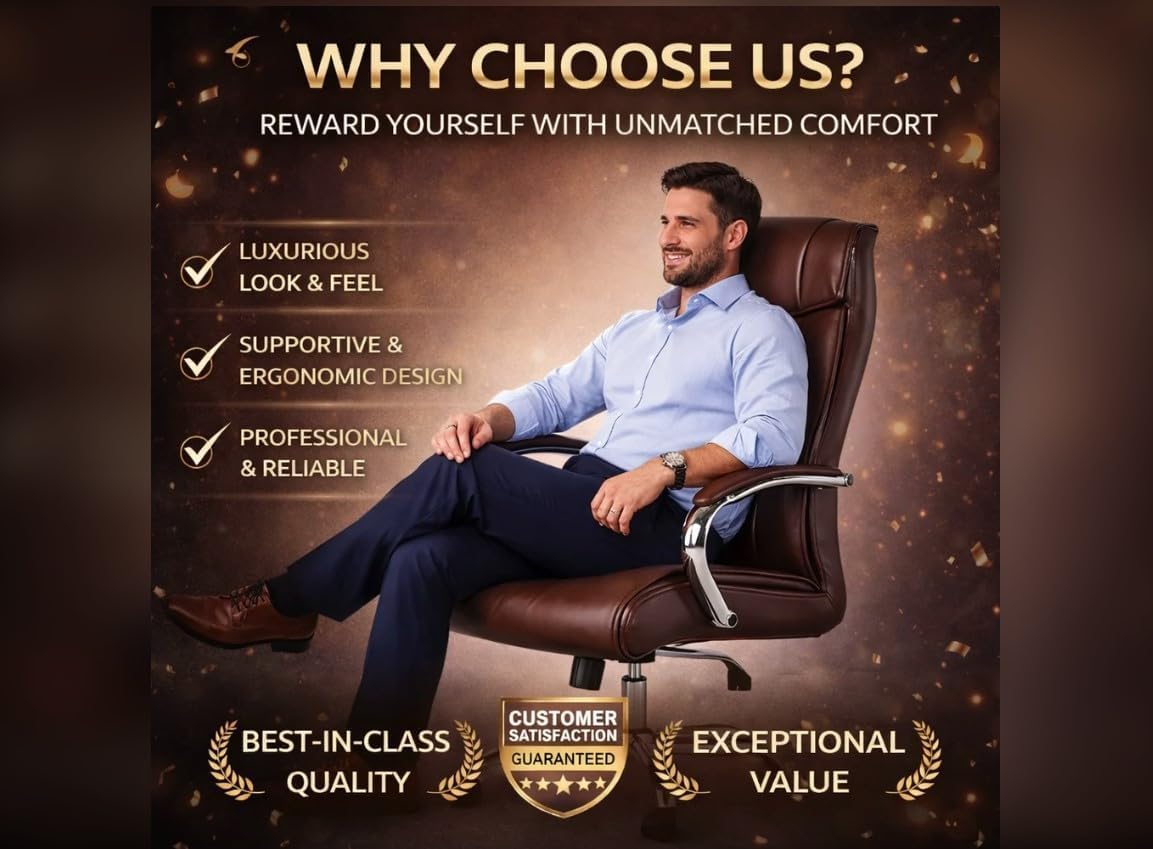 Luxury Executive Office Chair Bonded Leather Brown-كرسي مكتب تنفيذي فاخر من الجلد المربوط - بني
