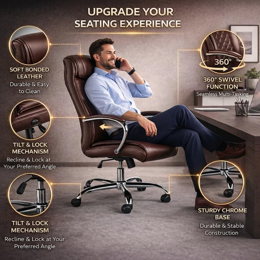 Luxury Executive Office Chair Bonded Leather Brown-كرسي مكتب تنفيذي فاخر من الجلد المربوط - بني