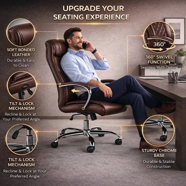 Luxury Executive Office Chair Bonded Leather Brown