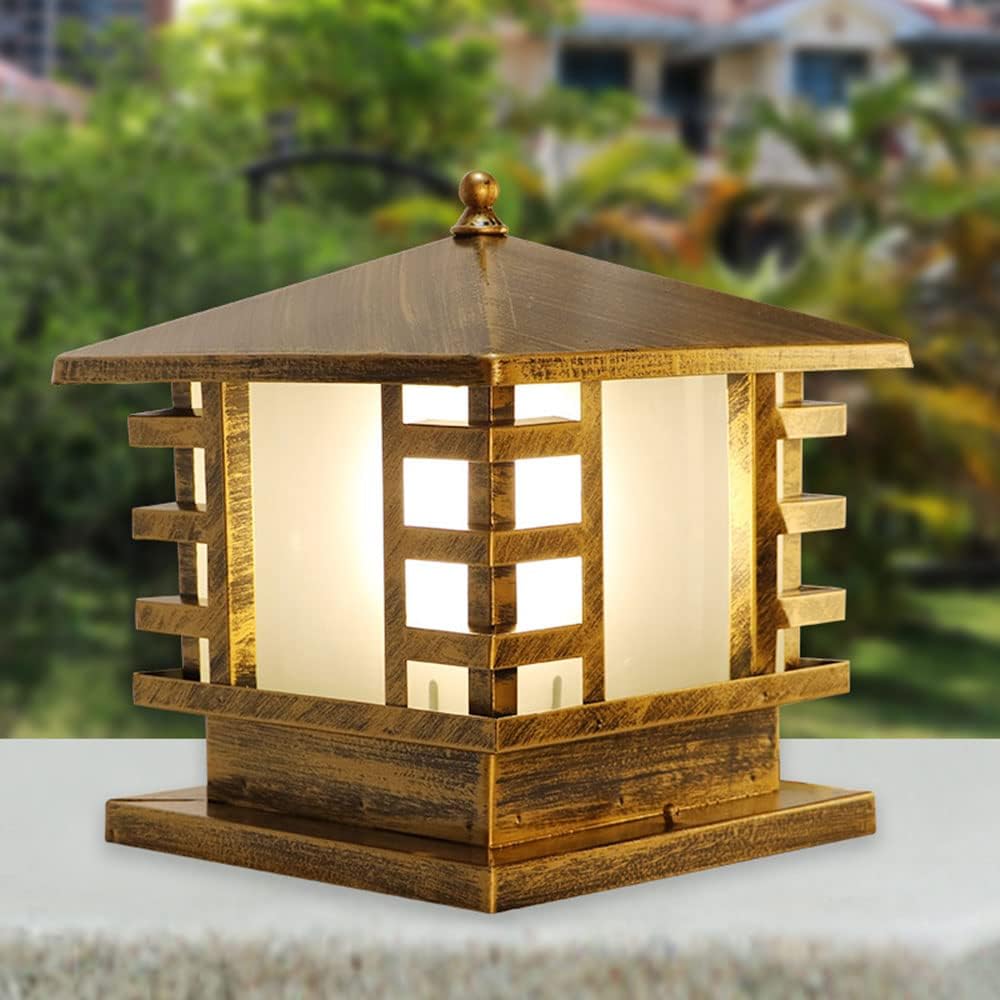 Gold Pagoda-Style Pillar Lantern – 25 × 25 cm