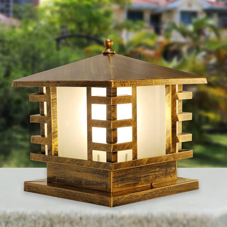 Gold Pagoda-Style Pillar Lantern – 25 × 25 cm