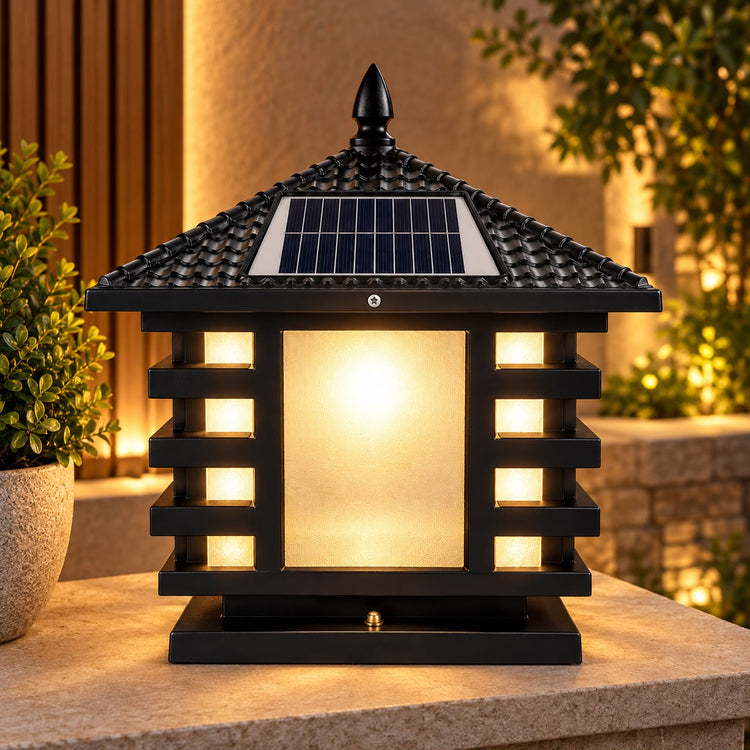 Solar Powered Outdoor Wall Lantern – Black Decorative Fence Light, 30 × 30 cm