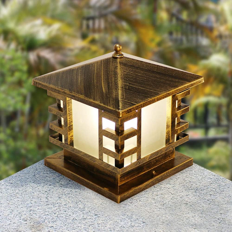 Gold Pagoda-Style Pillar Lantern – 30 × 30 cm