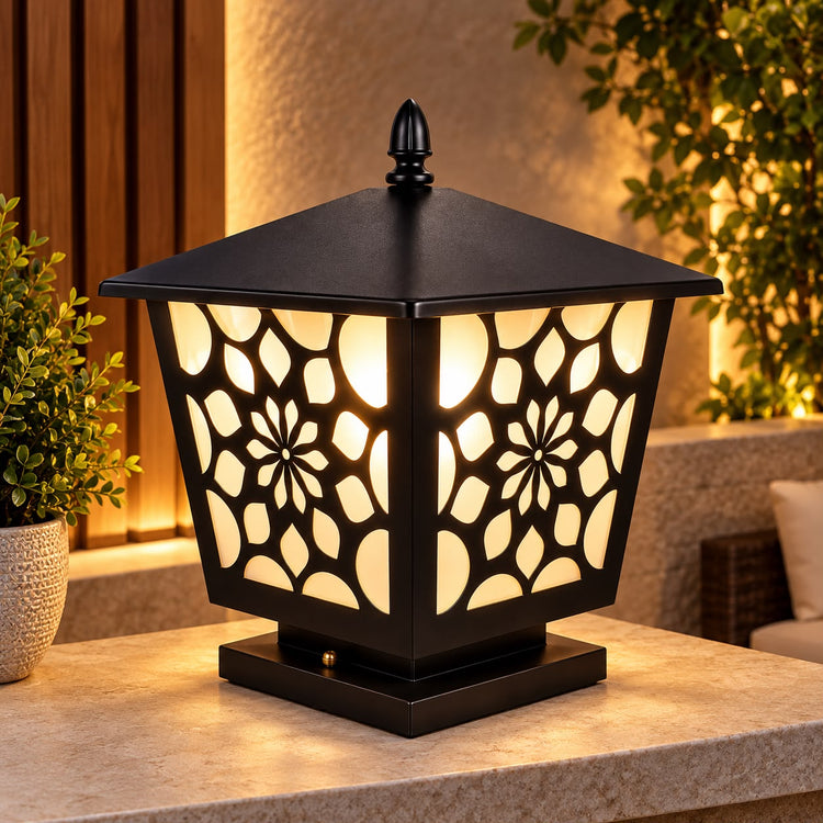 Ornate Floral Filigree Outdoor Pillar Light